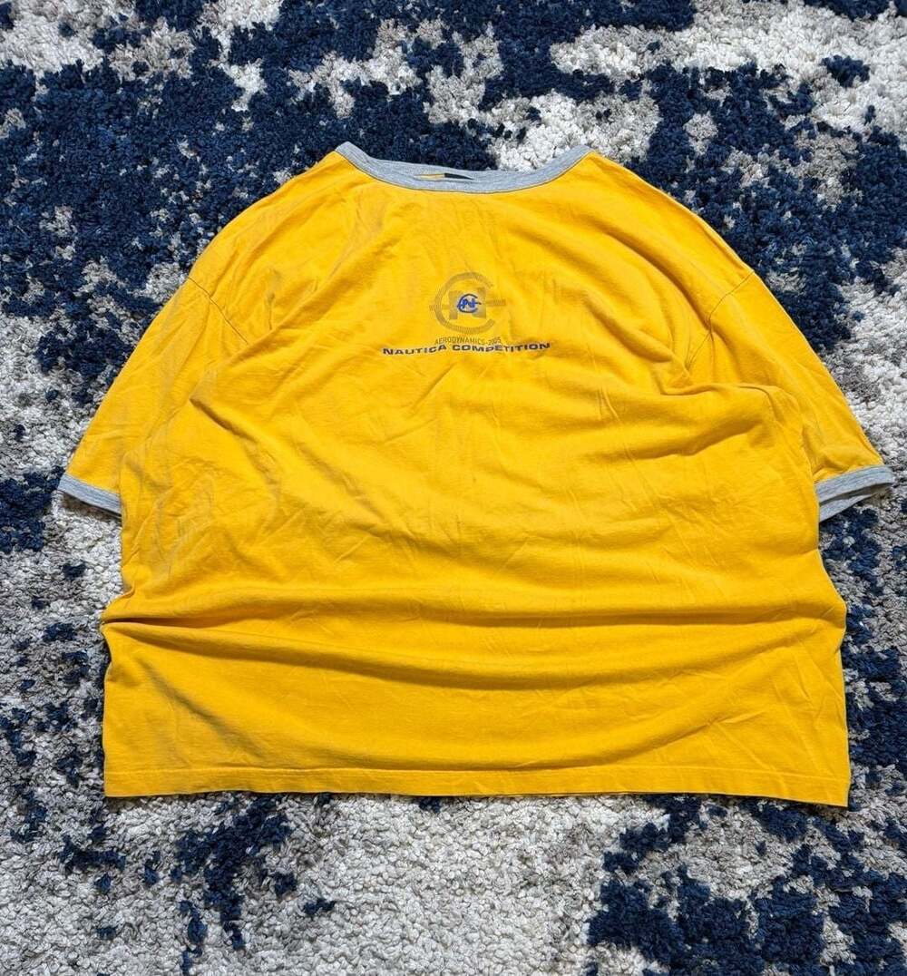 Nautica Competition T-Shirt Yellow Graphic Ringer Tee Size XXL